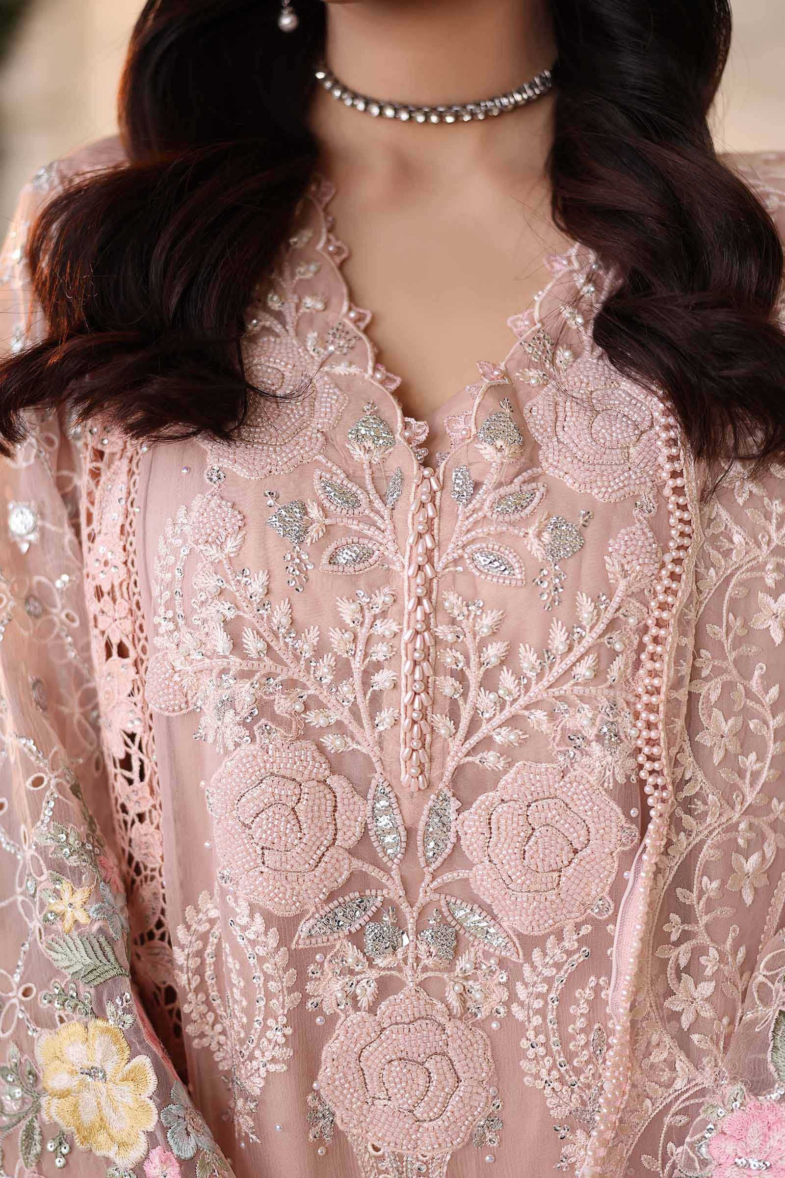 MARIA B Embroidered Chiffon clothing in pink tones.